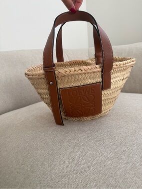 Loewe Tan Leather-Trim Woven Basket Tote
